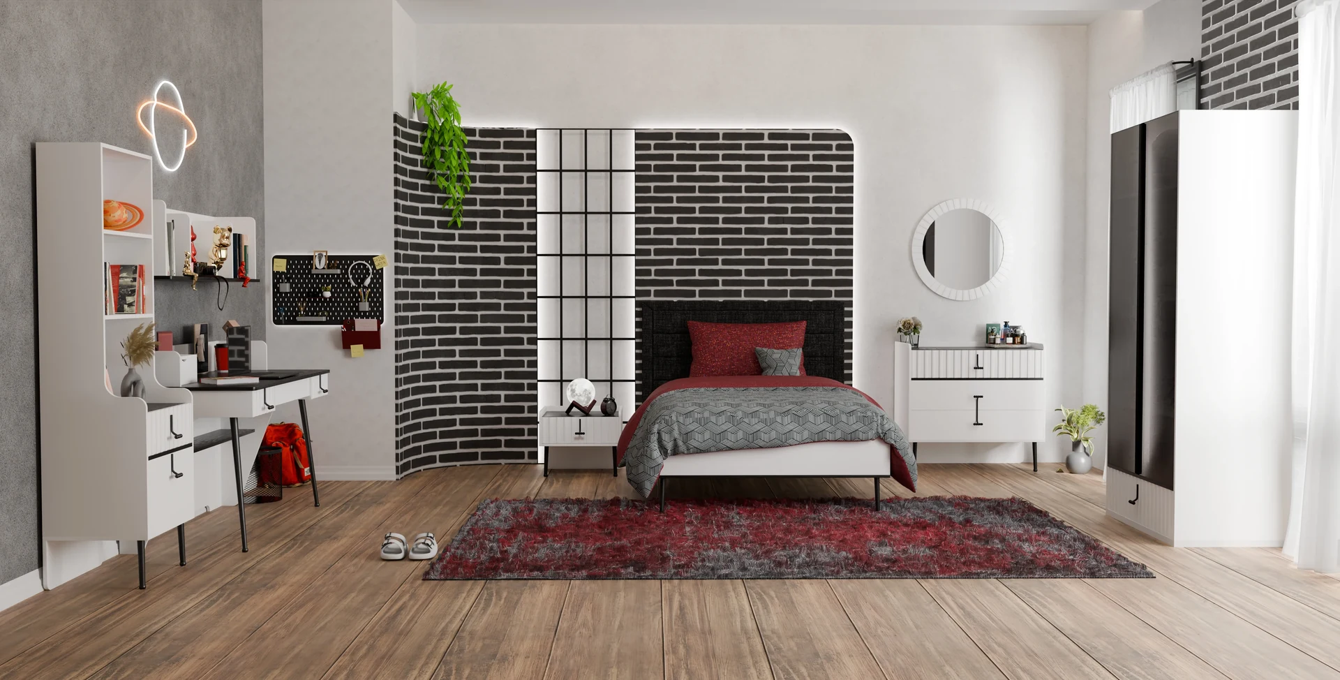 اتاق با دیوار آجری مشکی — بیدبلیو